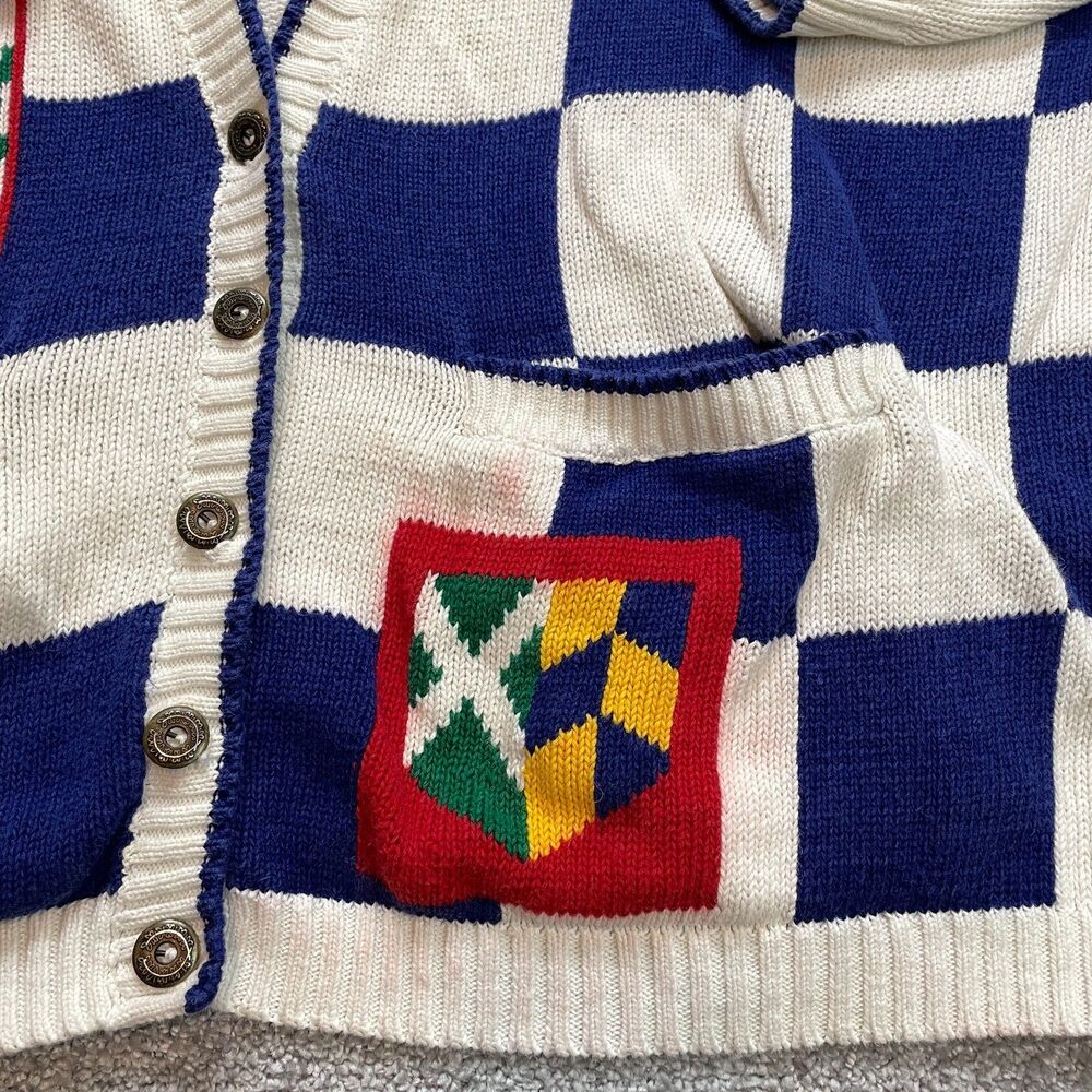 Elisabeth Liz Claiborne Cardigan Sweater Womens 3X White Blue Check Knit Vintage - Picture 3 of 13